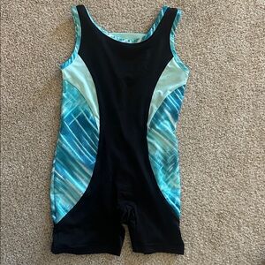 Danskin Black and Blue Patterned biketard